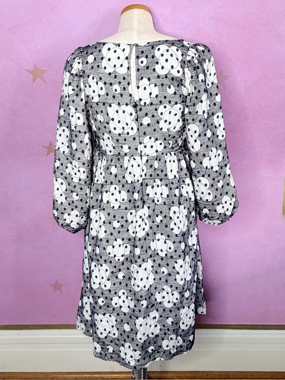 Anthropologie Jane Textured Babydoll Dress Womens Size 6 Embroidered Polka Dot - Picture 2 of 15